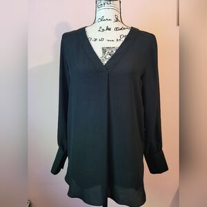 WhoWhatWear V-Neck Oversized 3/4 Sleeve Black Top, Semi-Sheer, EUC, XS